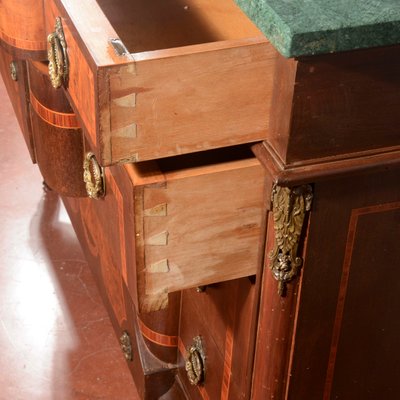 Threaded Chest of Drawers Inlaid with Green Marble Top & Napoleon III Style Wavy Front-RAQ-2034150