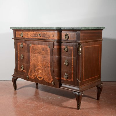 Threaded Chest of Drawers Inlaid with Green Marble Top & Napoleon III Style Wavy Front-RAQ-2034150