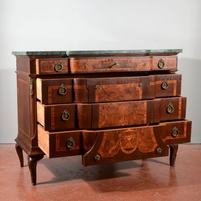 Threaded Chest of Drawers Inlaid with Green Marble Top & Napoleon III Style Wavy Front-RAQ-2034150