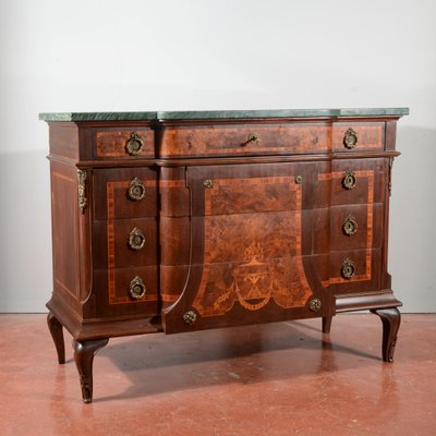 Threaded Chest of Drawers Inlaid with Green Marble Top & Napoleon III Style Wavy Front-RAQ-2034150