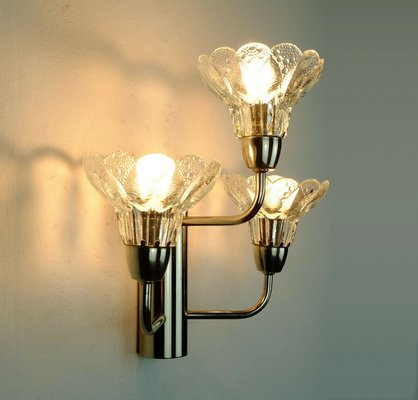 Three-Arm Glass & Chrome Flower Lamp-FH-947887