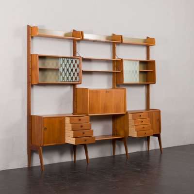 Three-Bay Free-Standing Teak Wall Unit by John Texmon, 1960s-UE-2020699