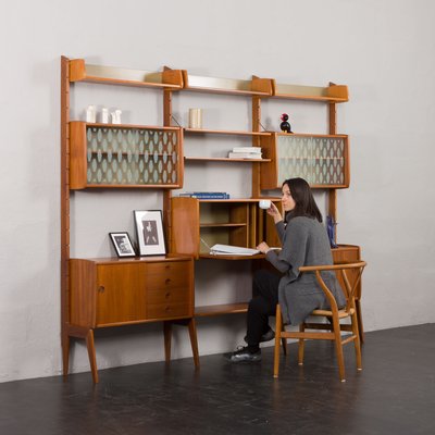 Three-Bay Free-Standing Teak Wall Unit by John Texmon, 1960s-UE-2020699