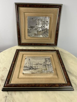 Three-Dimensional Vintage Paintings Patinated Silver, Italy, 70s, 1970s, Set of 2-YST-1794891