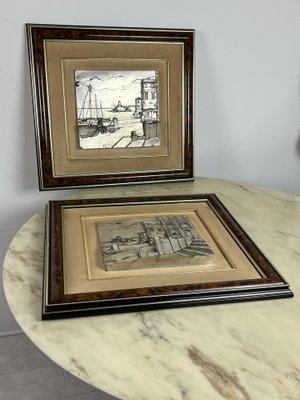 Three-Dimensional Vintage Paintings Patinated Silver, Italy, 70s, 1970s, Set of 2-YST-1794891