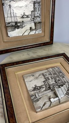 Three-Dimensional Vintage Paintings Patinated Silver, Italy, 70s, 1970s, Set of 2-YST-1794891