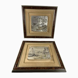 Three-Dimensional Vintage Paintings Patinated Silver, Italy, 70s, 1970s, Set of 2-YST-1794891