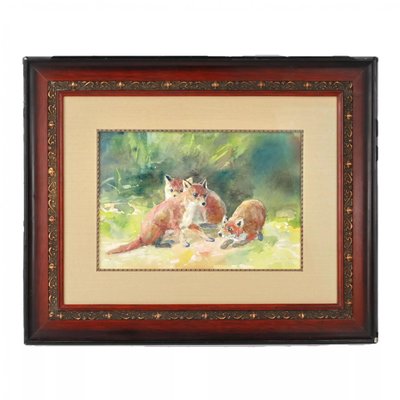 Three Fox Cubs, 1928, Watercolor on Paper, Framed-WMV-1127293