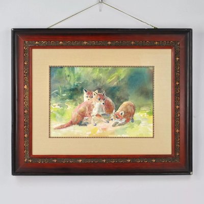 Three Fox Cubs, 1928, Watercolor on Paper, Framed-WMV-1127293