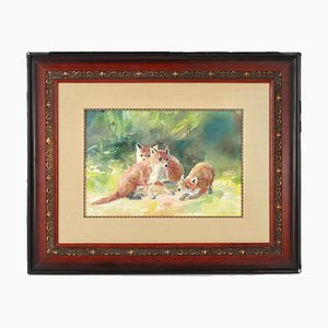 Three Fox Cubs, 1928, Watercolor on Paper, Framed-WMV-1127293