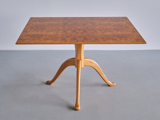 Three Legged Coffee Table in Burl Elmwood by Carl Malmsten for Carl Malmsten, Sweden, 1960s-FMT-1727672