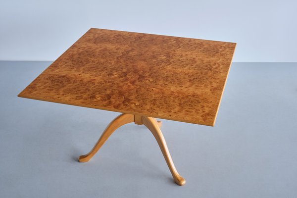 Three Legged Coffee Table in Burl Elmwood by Carl Malmsten for Carl Malmsten, Sweden, 1960s-FMT-1727672