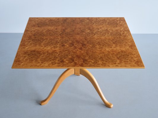 Three Legged Coffee Table in Burl Elmwood by Carl Malmsten for Carl Malmsten, Sweden, 1960s-FMT-1727672