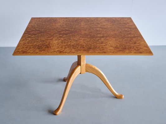 Three Legged Coffee Table in Burl Elmwood by Carl Malmsten for Carl Malmsten, Sweden, 1960s-FMT-1727672