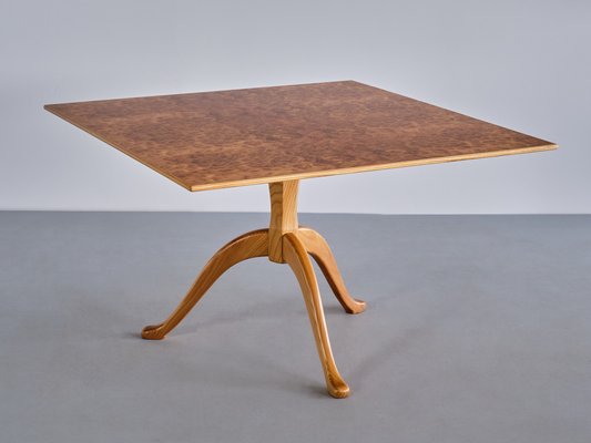 Three Legged Coffee Table in Burl Elmwood by Carl Malmsten for Carl Malmsten, Sweden, 1960s-FMT-1727672