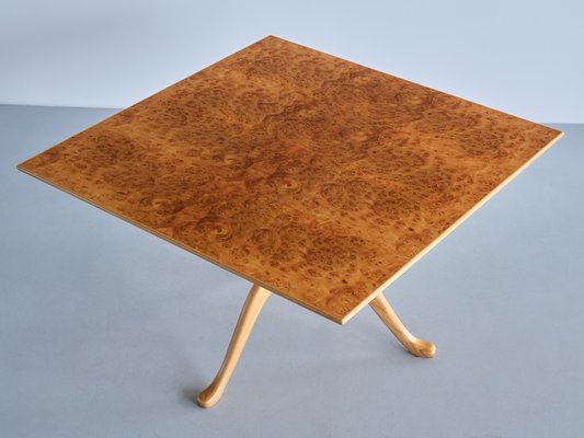 Three Legged Coffee Table in Burl Elmwood by Carl Malmsten for Carl Malmsten, Sweden, 1960s-FMT-1727672