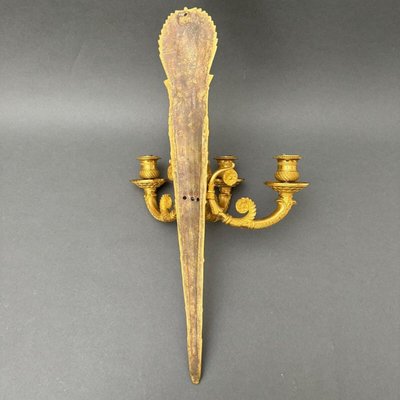 Three-Light Gilt Bronze Palmette Wall Lights, Set of 2-QKG-2034414