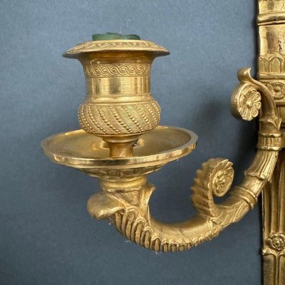 Three-Light Gilt Bronze Palmette Wall Lights, Set of 2-QKG-2034414