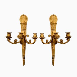 Three-Light Gilt Bronze Palmette Wall Lights, Set of 2-QKG-2034414