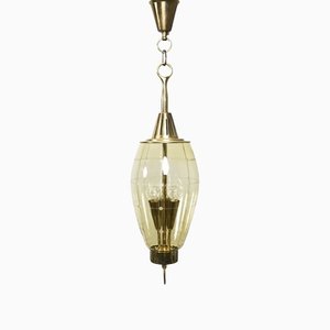 Three-Light Glass & Brass Hallway Lantern Attributed to Fontana Arte-RST-1233485