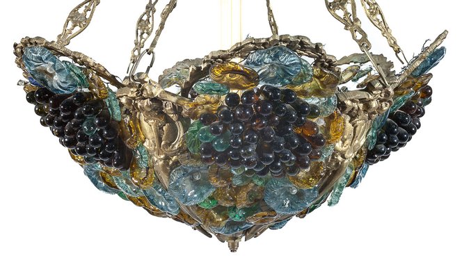 Three-Light Glass Paste Hanging Lamp, 1890s-JCN-1727819