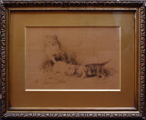 Three Little Cats - Original China Ink Drawing by L.-E- Lambert - 1890 ca. 1890 ca-ZCI-756189