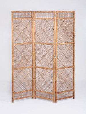 Three-Panel Rattan Room Divider, 1960s-QVY-560413