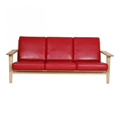 Three-Personers Sofa in Red Leather and Oak Frame by Hans J. Wegner for Getama-MTD-1400742