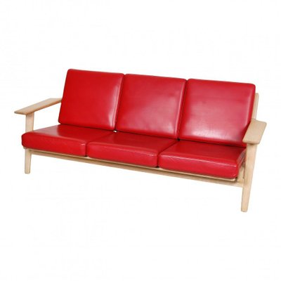 Three-Personers Sofa in Red Leather and Oak Frame by Hans J. Wegner for Getama-MTD-1400742