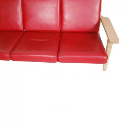 Three-Personers Sofa in Red Leather and Oak Frame by Hans J. Wegner for Getama-MTD-1400742