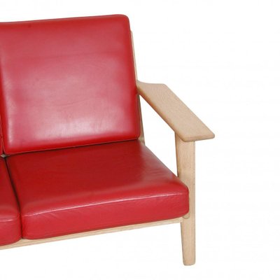 Three-Personers Sofa in Red Leather and Oak Frame by Hans J. Wegner for Getama-MTD-1400742