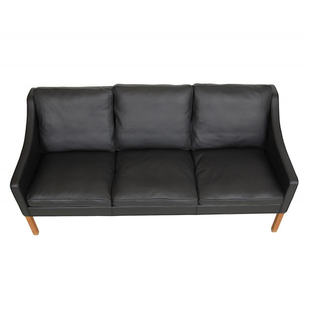 Three Seater 2209 Sofa in Black Bizon Leather by Børge Mogensen for Fredericia