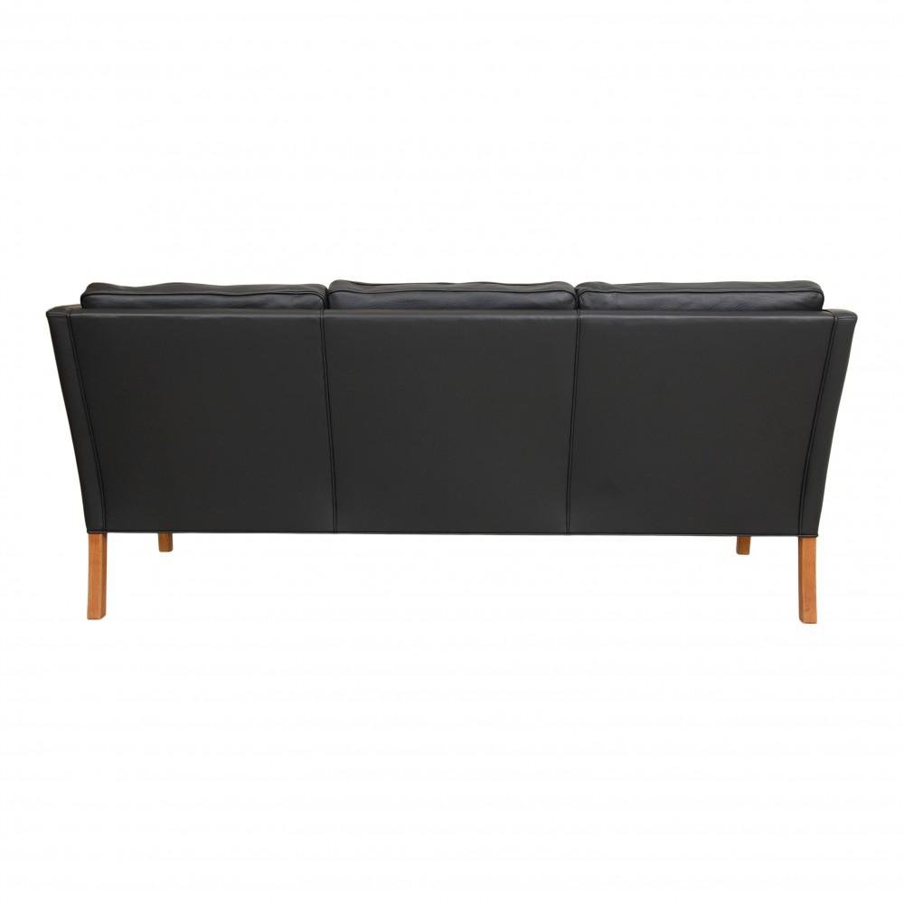 Three Seater 2209 Sofa in Black Bizon Leather by Børge Mogensen for Fredericia