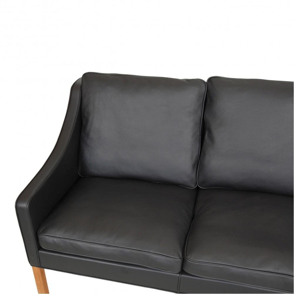 Three Seater 2209 Sofa in Black Bizon Leather by Børge Mogensen for Fredericia