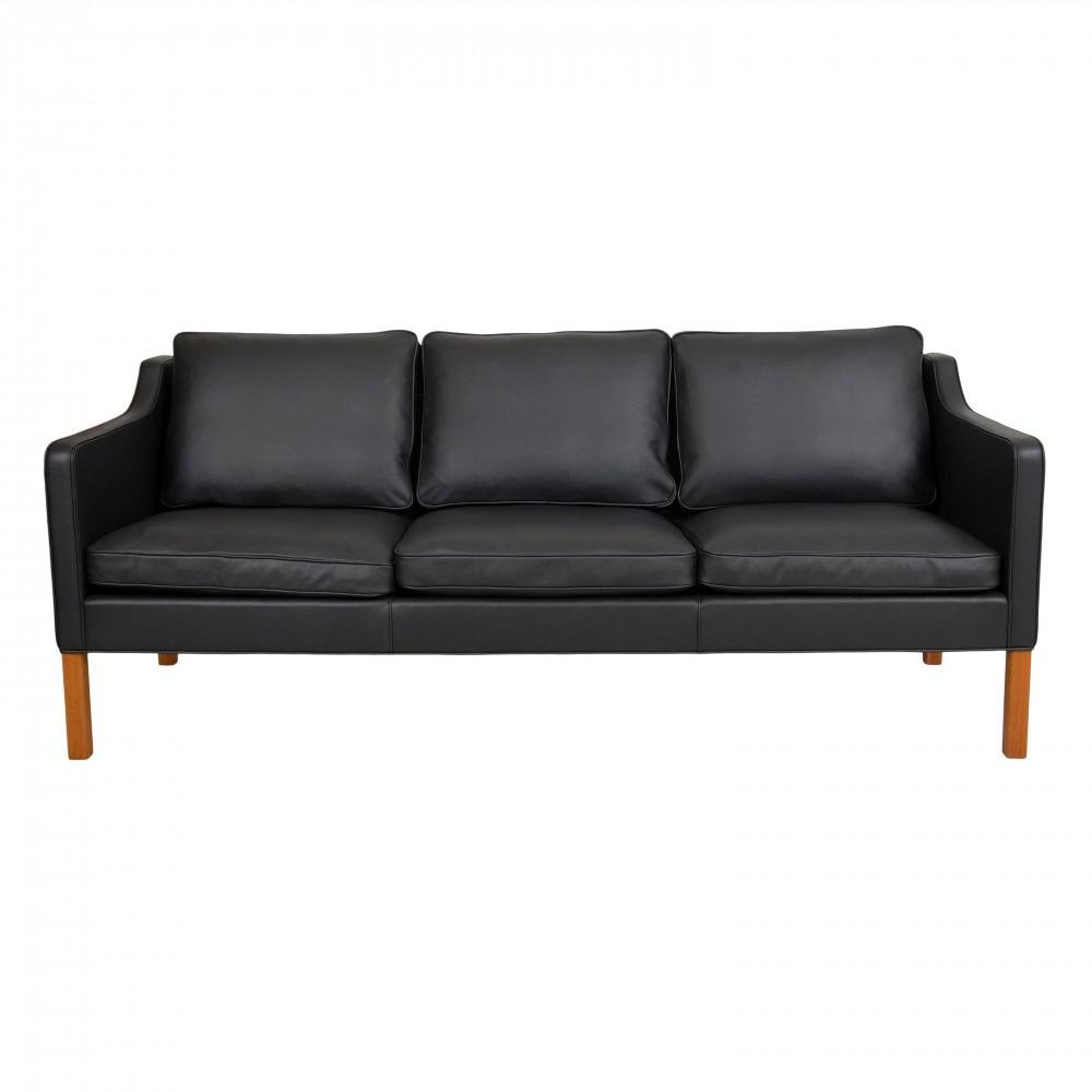 Three Seater 2323 Sofa in Black Bison Leather by Børge Mogensen for Fredericia