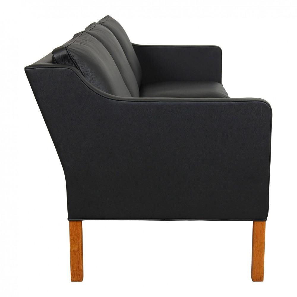 Three Seater 2323 Sofa in Black Bison Leather by Børge Mogensen for Fredericia