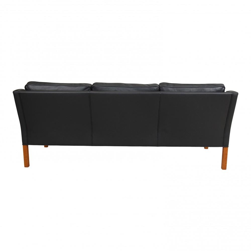 Three Seater 2323 Sofa in Black Bison Leather by Børge Mogensen for Fredericia