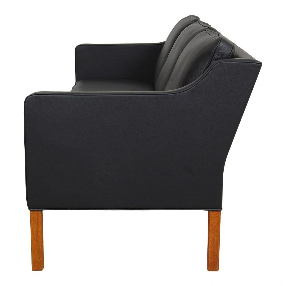 Three Seater 2323 Sofa in Black Bison Leather by Børge Mogensen for Fredericia