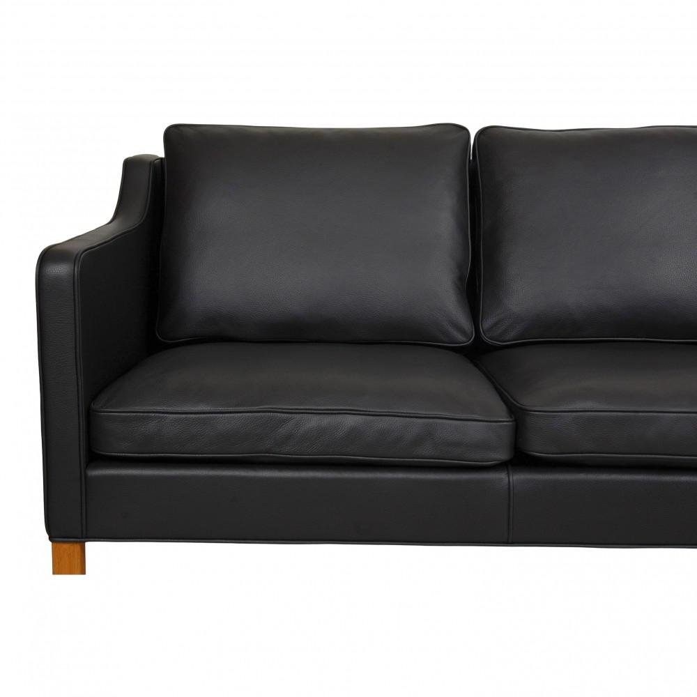 Three Seater 2323 Sofa in Black Bison Leather by Børge Mogensen for Fredericia