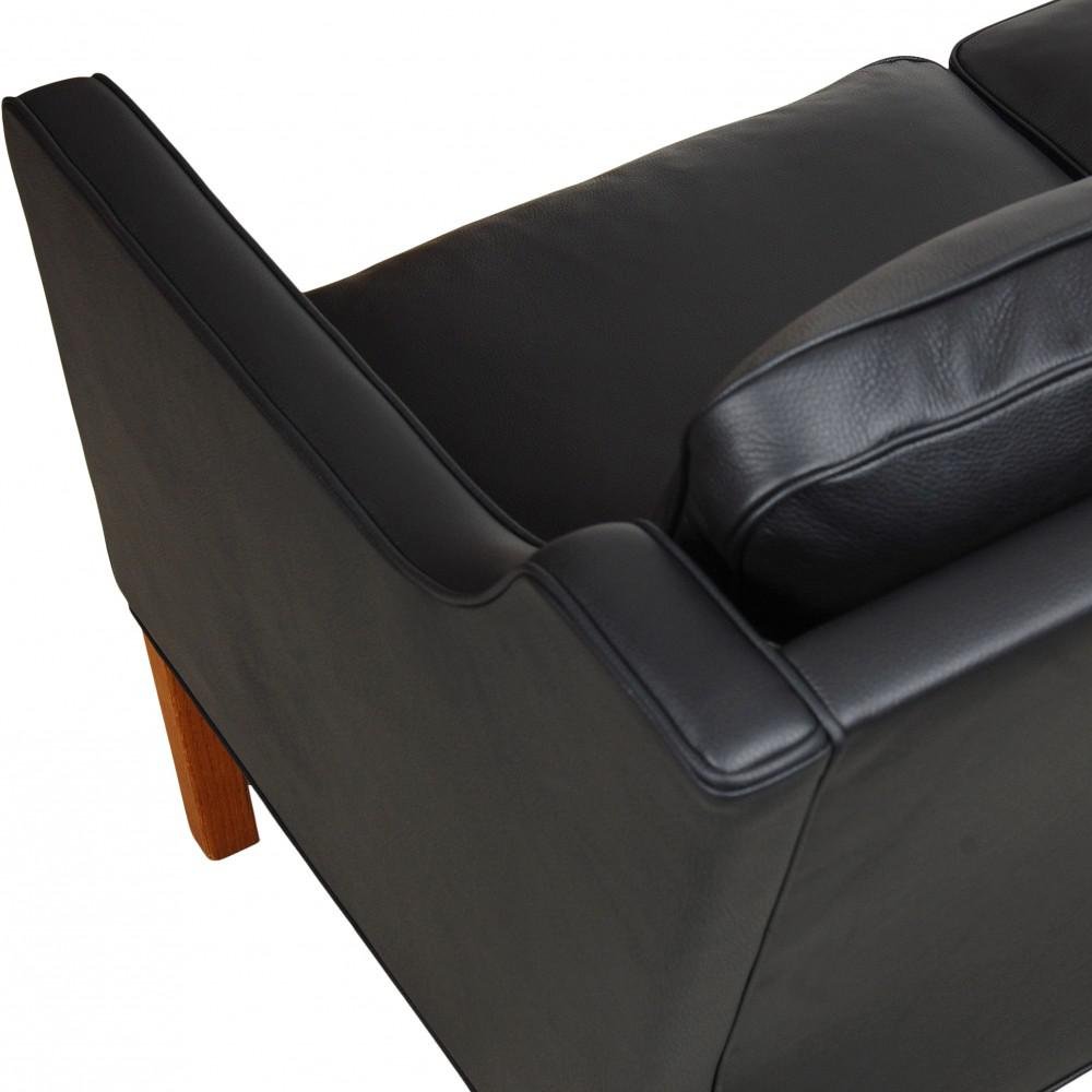 Three Seater 2323 Sofa in Black Bison Leather by Børge Mogensen for Fredericia