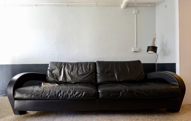 Three -Seater Balillo Sofa in Black Leather by Antonio Citterio for B&B Italia, 1980s-LXP-1284120