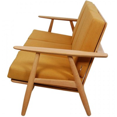 Three-Seater Cigar Sofa in Oak and Yellow Fabric by Hans Wegner, 1960s-MTD-1746778