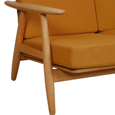 Three-Seater Cigar Sofa in Oak and Yellow Fabric by Hans Wegner, 1960s-MTD-1746778