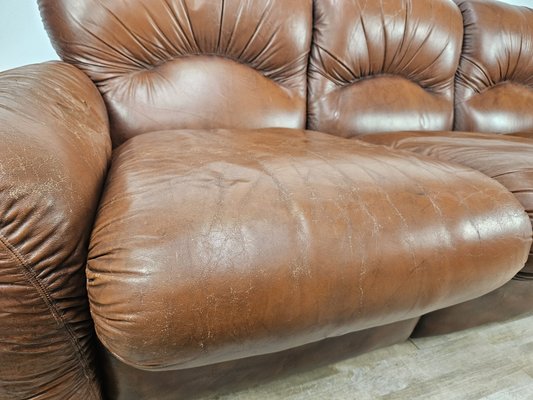 Three-Seater Club Sofa in Brown Leather, 1970-ZUW-2015969