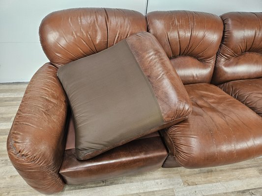 Three-Seater Club Sofa in Brown Leather, 1970-ZUW-2015969