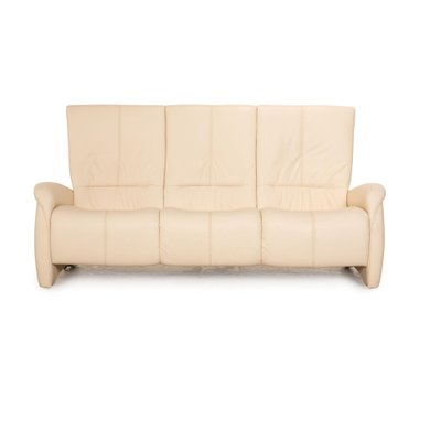 Three-Seater Cream Sofa in Leather-RQW-1778155