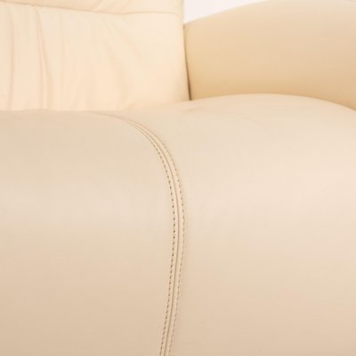 Three-Seater Cream Sofa in Leather-RQW-1778155