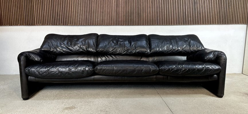 Three-Seater Maralunga Leather Sofa by Vico Magistretti for Cassina, 1970s-JP-1765337