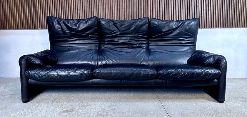 Three-Seater Maralunga Leather Sofa by Vico Magistretti for Cassina, 1970s-JP-1765337