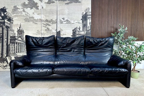 Three-Seater Maralunga Leather Sofa by Vico Magistretti for Cassina, 1970s-JP-1765337